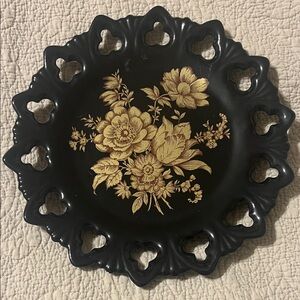 Black and Gold Floral Decorative Plate